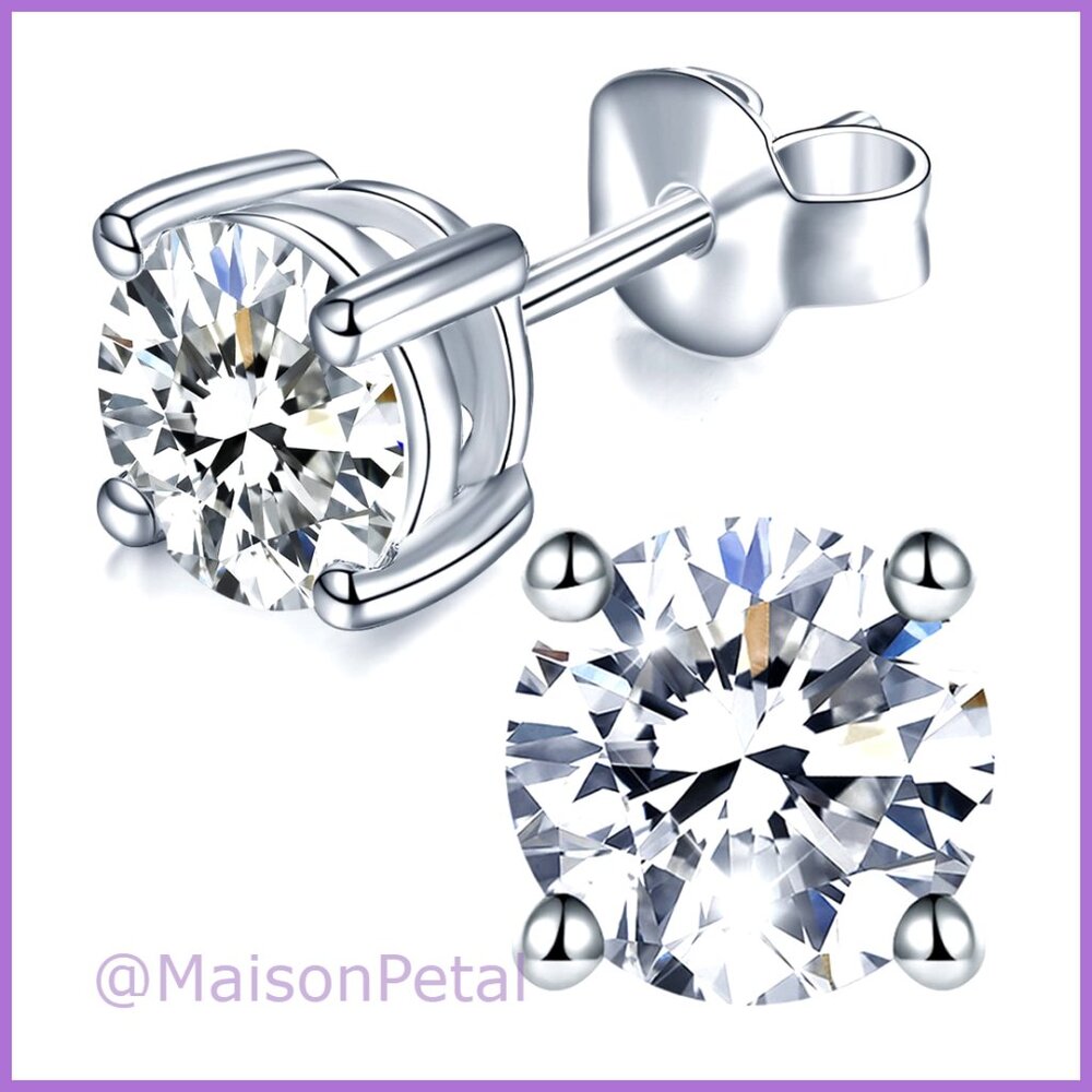 Sterling Silver Moissanite Stud Earrings Hypoallergenic 1CT Round Cut